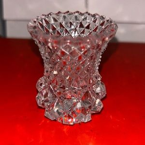 Vintage crystal bud vase toothpick West Germany sawtooth diamond pineapple 2.25”